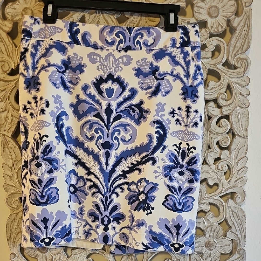 Merona Floral Blue and White Pencil Skirt